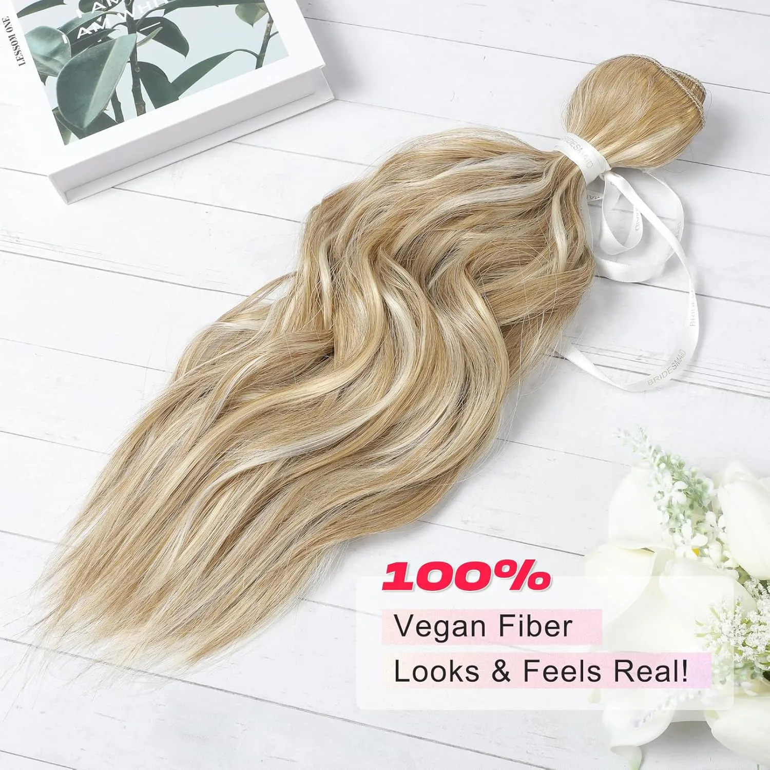 Hair Extensions, 14" Short Clip in Hair Extensions 4PCS Beach Wave Blonde Hair Extensions Natural Soft Synthetic Hairpiece for Women - Honey Blonde with Highlights