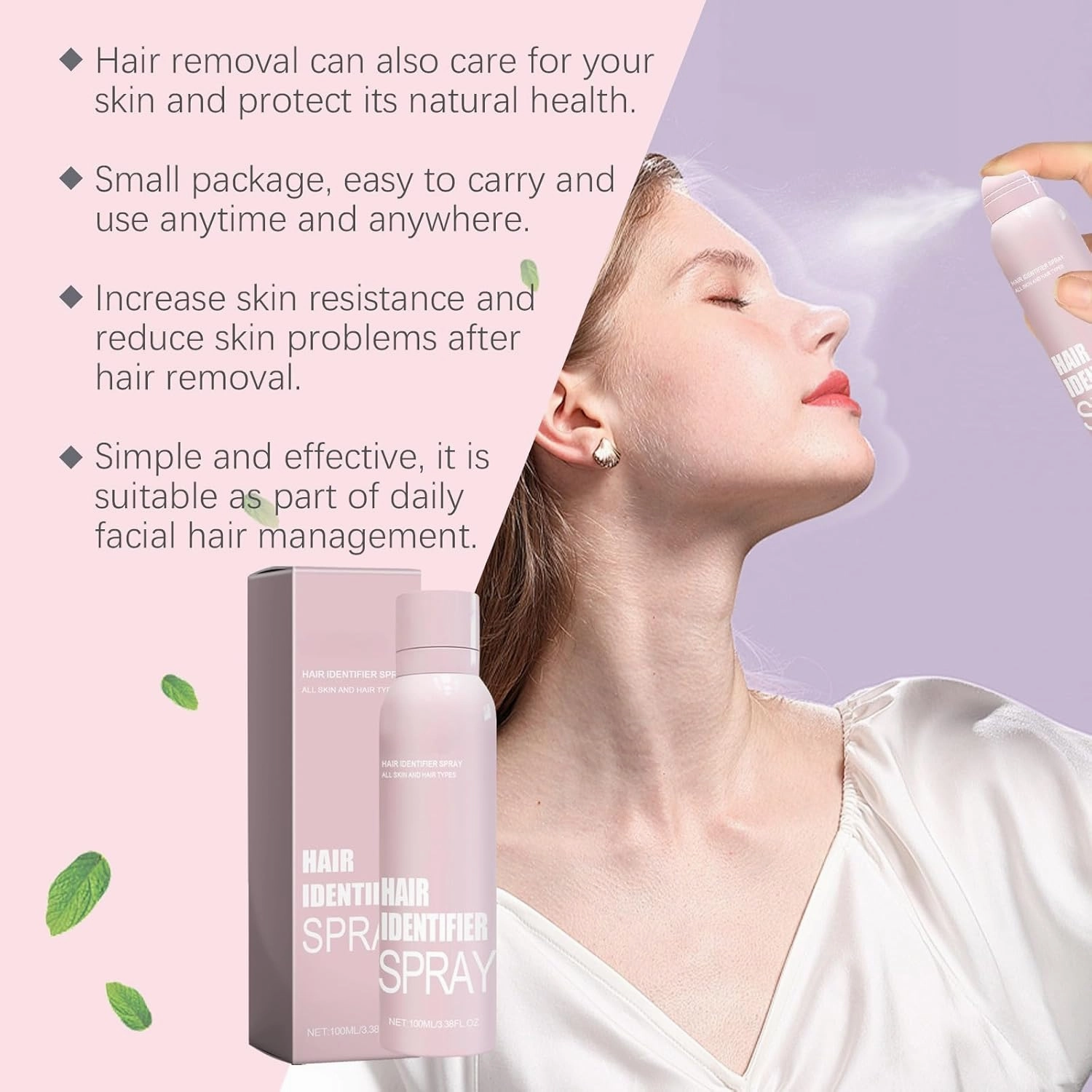 Hair Identifier Spray for Face Shaving Dermaplaning, Skin Body Hair Identifying Spray with Heart Shape Compressed Facial Sponges and Eyebrow Razor Trimmer for Woman Gifts (Pink-2Set)