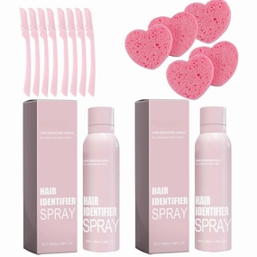 Hair Identifier Spray for Face Shaving Dermaplaning, Skin Body Hair Identifying Spray with Heart Shape Compressed Facial Sponges and Eyebrow Razor Trimmer for Woman Gifts (Pink-2Set)