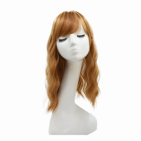 Hair Topper With Bangs Loose Water Wave Hairpiece Clip in Synthetic Hair Topper Synthetic Hair Toupee for Women Girls (18inch, Copper red)