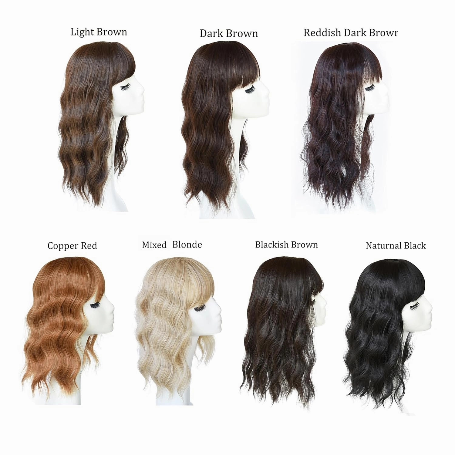 Hair Topper With Bangs Loose Water Wave Hairpiece Clip in Synthetic Hair Topper Synthetic Hair Toupee for Women Girls (18inch, Copper red)