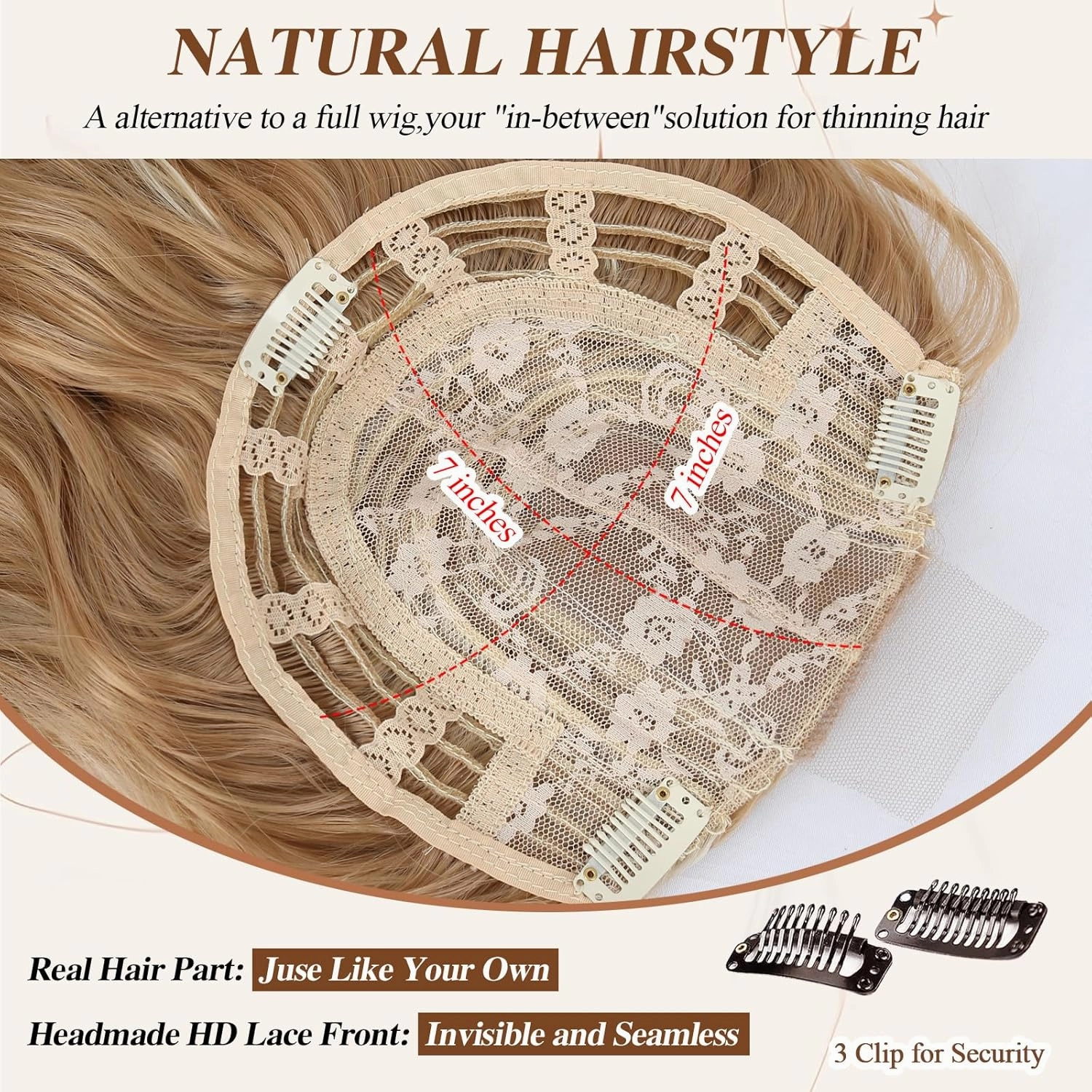 Hair Toppers for Women Long Wavy Hair Toppers Pieces for Women with Thinning Hair Synthetic Hair Pieces Wig Clip In Hair Lace Topper Wiglets with Fringe Bang Add Hair Volume (Gold Blonde)