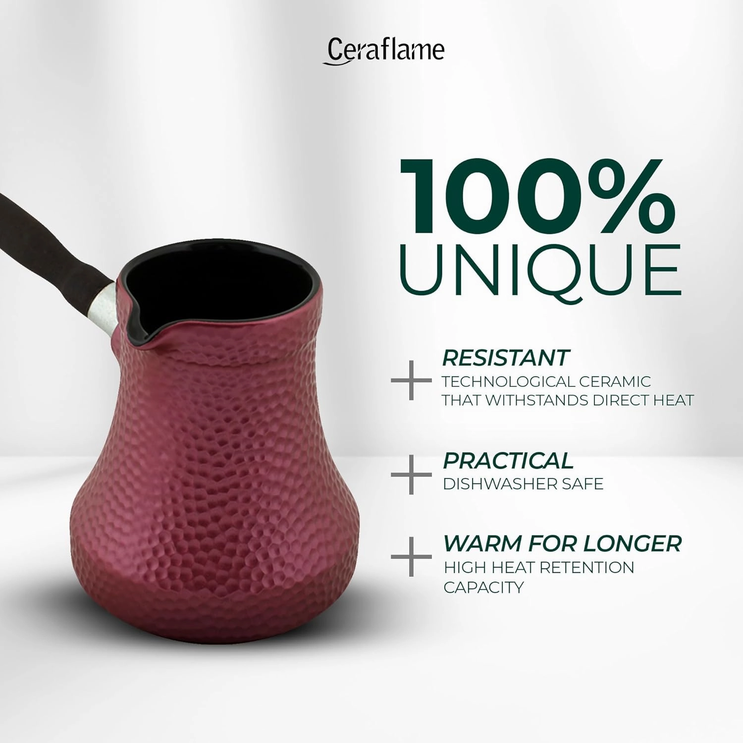 Hammered Ibrik/Cezve Turkish Coffee Pot - Elegant Ceramic Handmade Coffee Maker for Traditional Arabic and Turkish Coffee - 17 Fl Oz - Rose