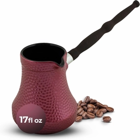Hammered Ibrik/Cezve Turkish Coffee Pot - Elegant Ceramic Handmade Coffee Maker for Traditional Arabic and Turkish Coffee - 17 Fl Oz - Rose