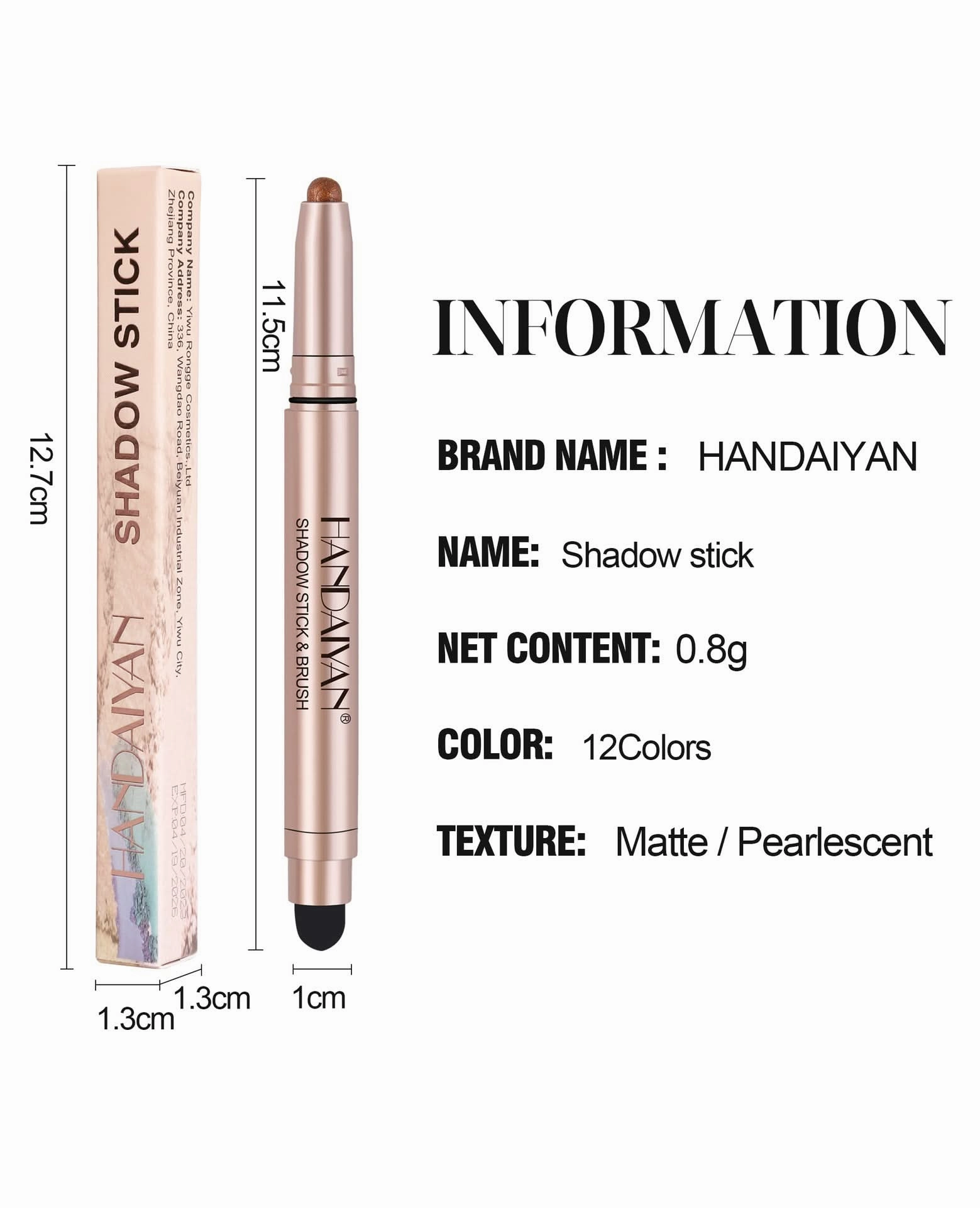 Handaiyan Shimmer Eyeshadow Stick – High-Pigment, Pearlescent & Metallic Finish