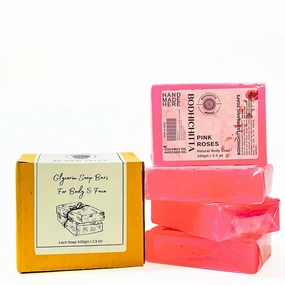 Handcrafted Pink Roses Moisturizing Glycerine Soap Bathing Bar for Body Set of 4 (100gm Each)