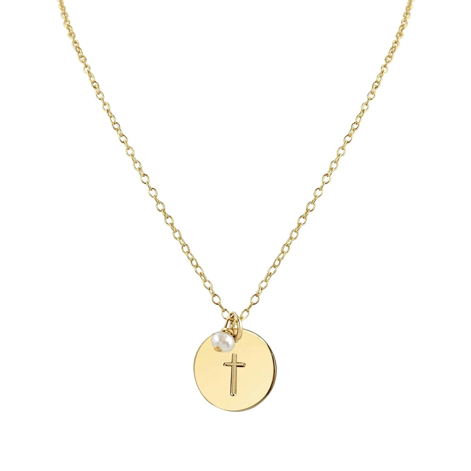 Handmade Gold Cross Necklace, Adjustable 18" to 20", Freshwater Pearl Charm, Religious Jewelry for Women and Girls, Perfect God Daughter Gift for Baptism, Confirmation, First Communion