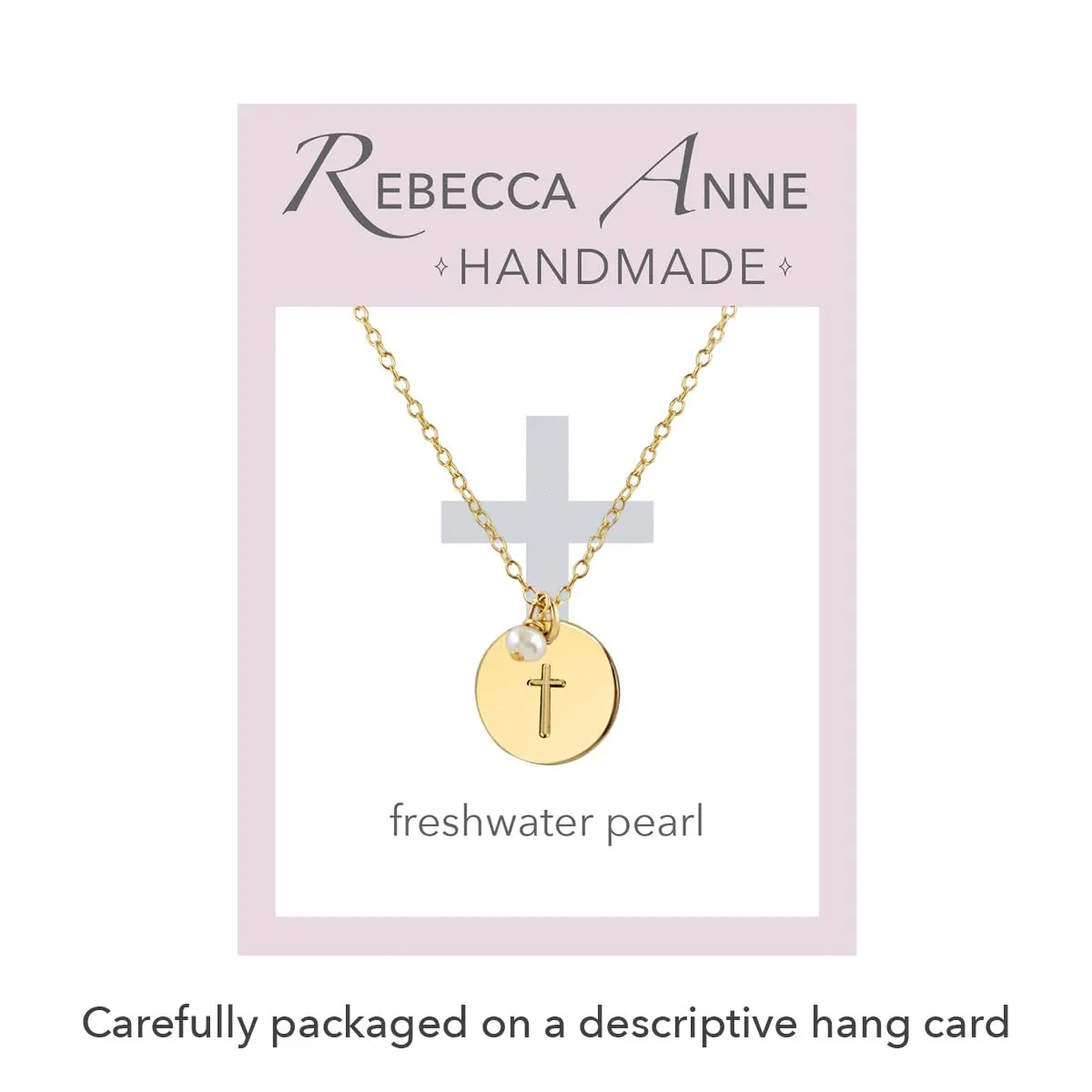 Handmade Gold Cross Necklace, Adjustable 18" to 20", Freshwater Pearl Charm, Religious Jewelry for Women and Girls, Perfect God Daughter Gift for Baptism, Confirmation, First Communion
