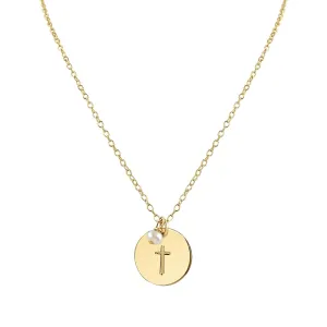 Handmade Gold Cross Necklace, Adjustable 18" to 20", Freshwater Pearl Charm, Religious Jewelry for Women and Girls, Perfect God Daughter Gift for Baptism, Confirmation, First Communion
