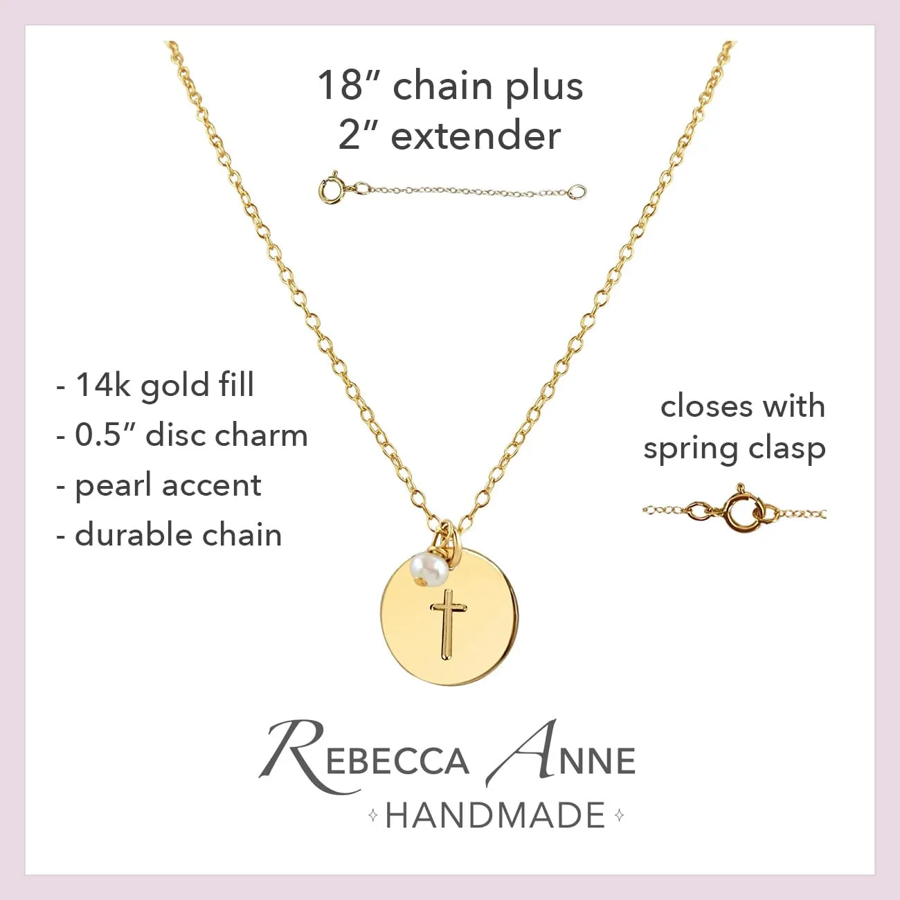 Handmade Gold Cross Necklace, Adjustable 18" to 20", Freshwater Pearl Charm, Religious Jewelry for Women and Girls, Perfect God Daughter Gift for Baptism, Confirmation, First Communion