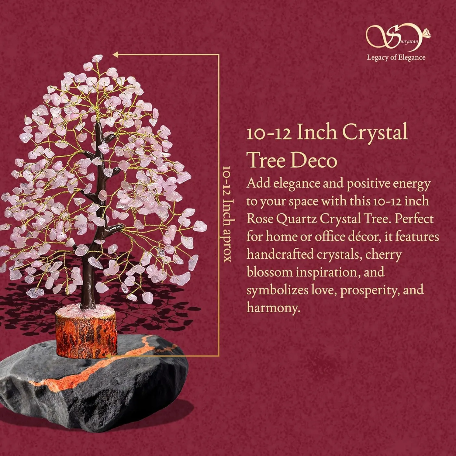 Handmade Rose Quartz Chakra Crystal Tree of Life for Healing, Positive Energy, Money, Good Luck, Home & Living Room Decor, Office Desk Decor, Anniversary Mom Birthday Gifts for Women
