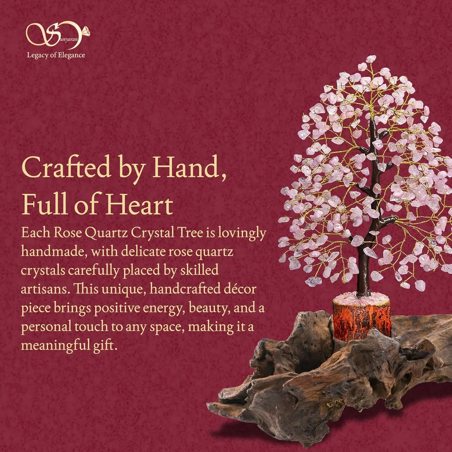 Handmade Rose Quartz Chakra Crystal Tree of Life for Healing, Positive Energy, Money, Good Luck, Home & Living Room Decor, Office Desk Decor, Anniversary Mom Birthday Gifts for Women