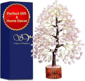 Handmade Rose Quartz Chakra Crystal Tree of Life for Healing, Positive Energy, Money, Good Luck, Home & Living Room Decor, Office Desk Decor, Anniversary Mom Birthday Gifts for Women