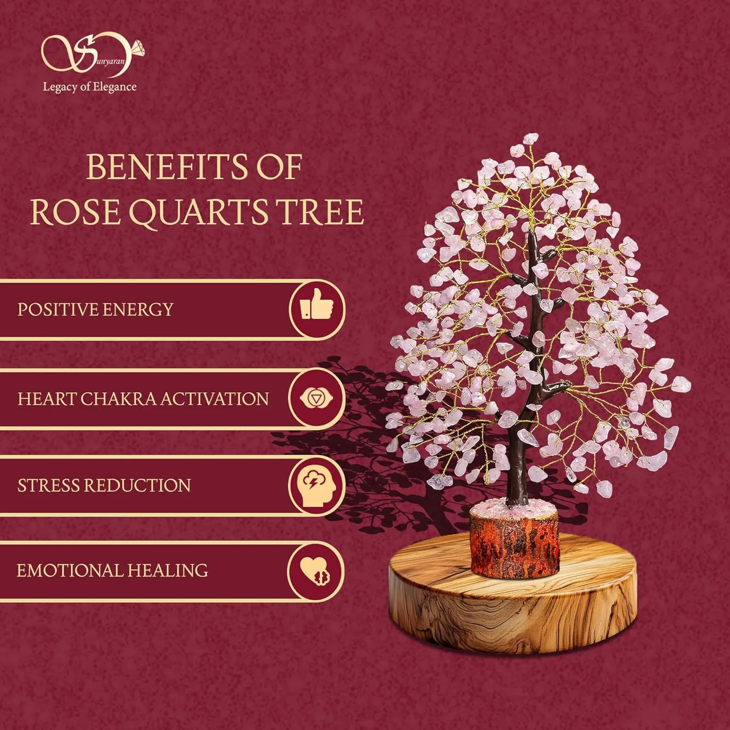 Handmade Rose Quartz Chakra Crystal Tree of Life for Healing, Positive Energy, Money, Good Luck, Home & Living Room Decor, Office Desk Decor, Anniversary Mom Birthday Gifts for Women