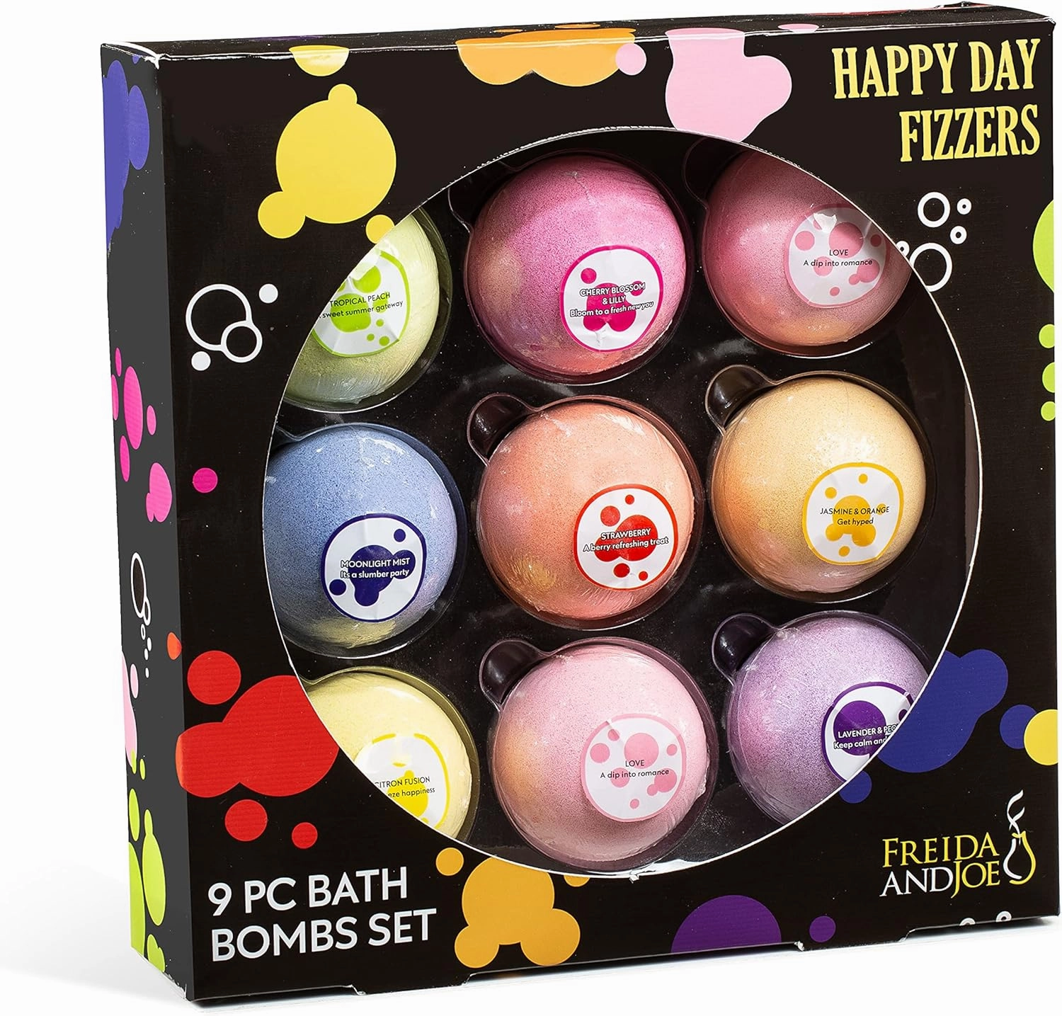 Happy Day Fizzers Aromatherapy 9 Pcs Large Bath Bomb Gift Set for Women – Relaxing Aromatherapy Home Spa