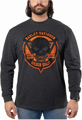 Harley-Davidson Men's Summer Willie G Skull Long Sleeve Shirt - Charcoal