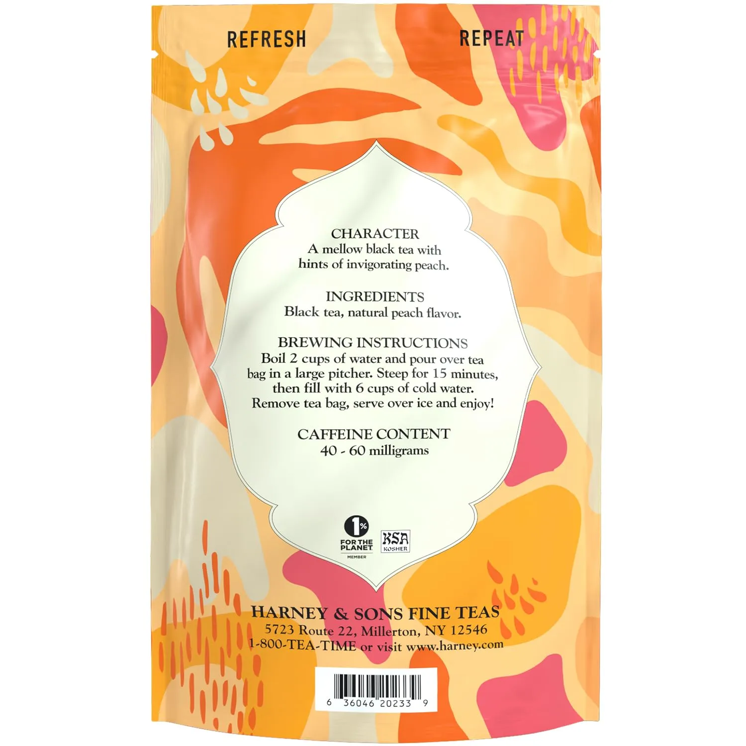 Harney & Sons Iced Tea Bag of Large Teabags, Peach, 15 Count