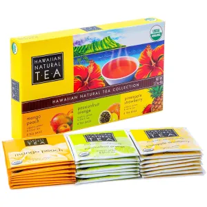 Hawaiian Natural Organic Tropical Fruit Tea Sampler - Green, Black, White Tropical Fruit Tea Blends, Gift Box Set For Special Occasions - 24 Bags