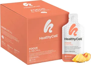 Healthycell Focus & Recall, Daily Liquid Brain Supplement for Focus & Memory - Nootropics Supplement for Concentration & Alertness with L-Theanine, Omega-3 & Taurine - 30 Gel Packs