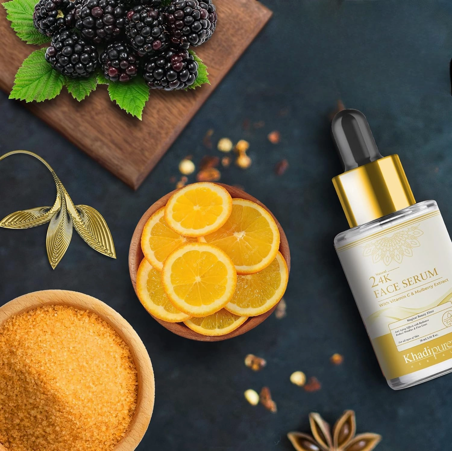 Herbals Niauppama 24K Gold Face Serum for Radiant Youthful Glowing Skin with Vitmain C & Niacinamide for Collage Booster | Face Serum for Brightening & Wrinkles | Women & Men (30 ML)
