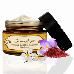 Herbs & Greens Kumkumadi Gold Ghrita Elixir Face Cream i Cow Ghee, 24k Gold, and SPF 30 Radiant and Nourished Skin | Day Moisturizer With Sunscreen For Woman & Men | All Skin Types | 50gm