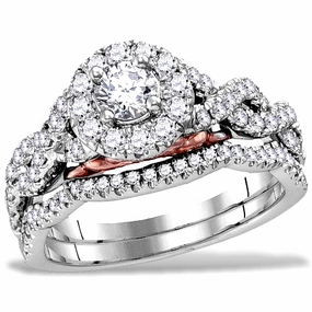 Hidden Blush Diamond Bridal Set, 1 carat total Diamond weight, 14k White and Rose Gold