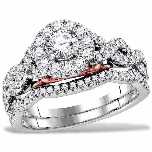 Hidden Blush Diamond Bridal Set, 1 carat total Diamond weight, 14k White and Rose Gold