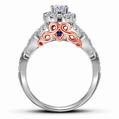 Hidden Blush Diamond Bridal Set, 1 carat total Diamond weight, 14k White and Rose Gold