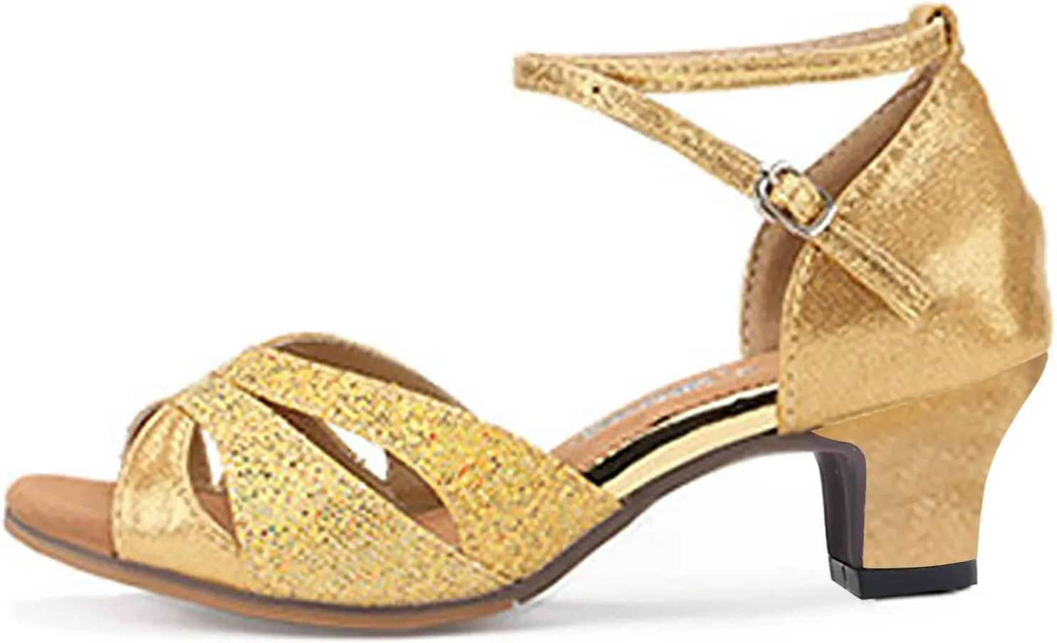 High for Women Latin Dance Open Toe Heels with Ankle Strap Satin Ballroom Practice Performance Shoes
