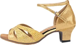High for Women Latin Dance Open Toe Heels with Ankle Strap Satin Ballroom Practice Performance Shoes