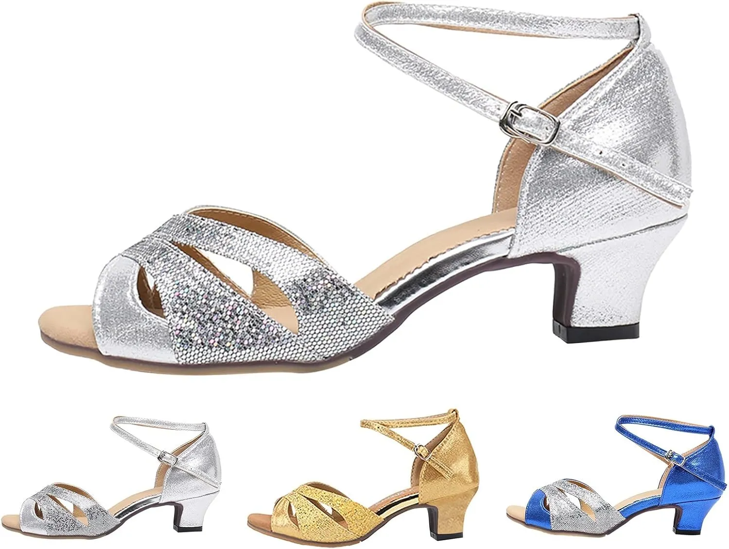 High for Women Latin Dance Open Toe Heels with Ankle Strap Satin Ballroom Practice Performance Shoes