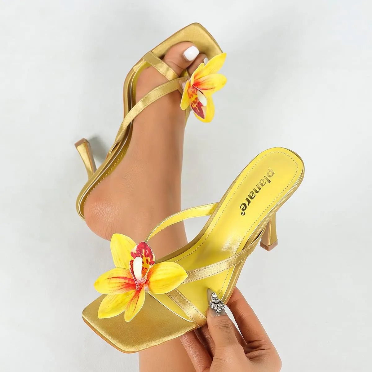 High Heel Sandals for Women – Strappy Spring Heels with Floral Toe Detail for Women, Elegant Party & Casual Shoes for Summer