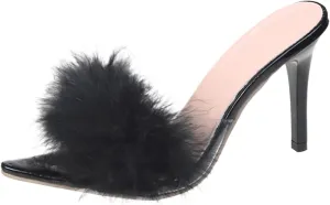 High Heels for Women Round Toe Heels Sandal Feather Slippers Heeled Slippers Stiletto Heels Bridal Shoes