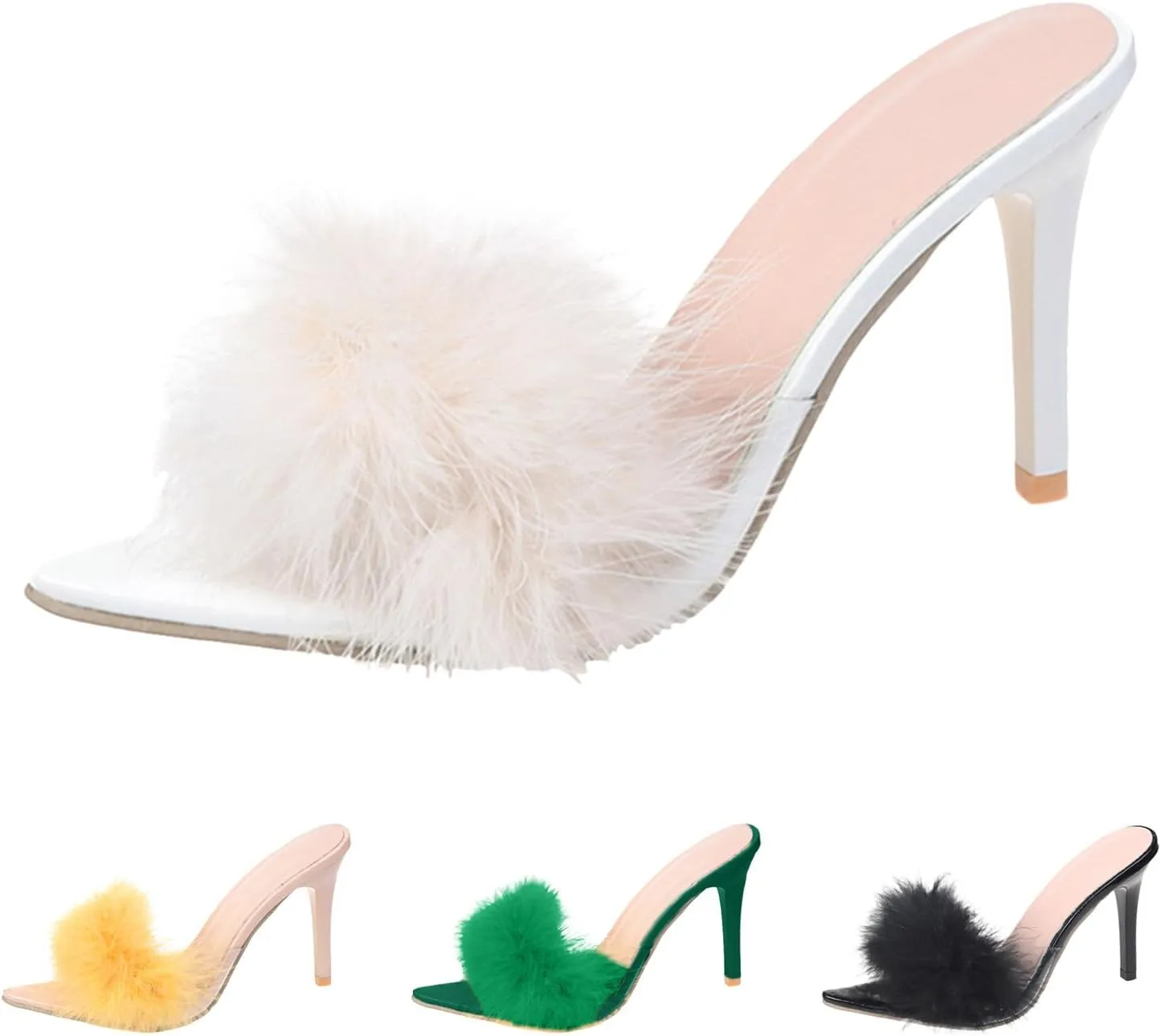 High Heels for Women Round Toe Heels Sandal Feather Slippers Heeled Slippers Stiletto Heels Bridal Shoes
