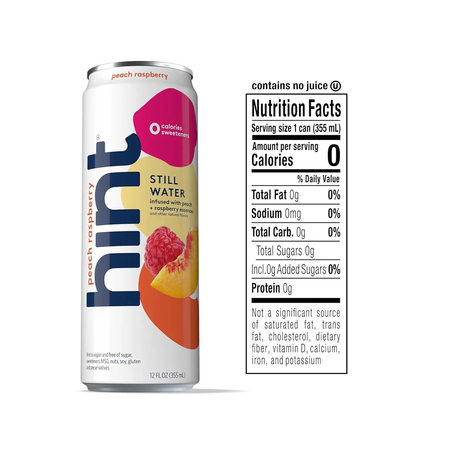 Hint Canned Water, Peach Raspberry - Purified Flavored Water with Zero Calories, Natural Flavors, and Sugar Free - 12 Fl Oz Cans (Pack of 12)
