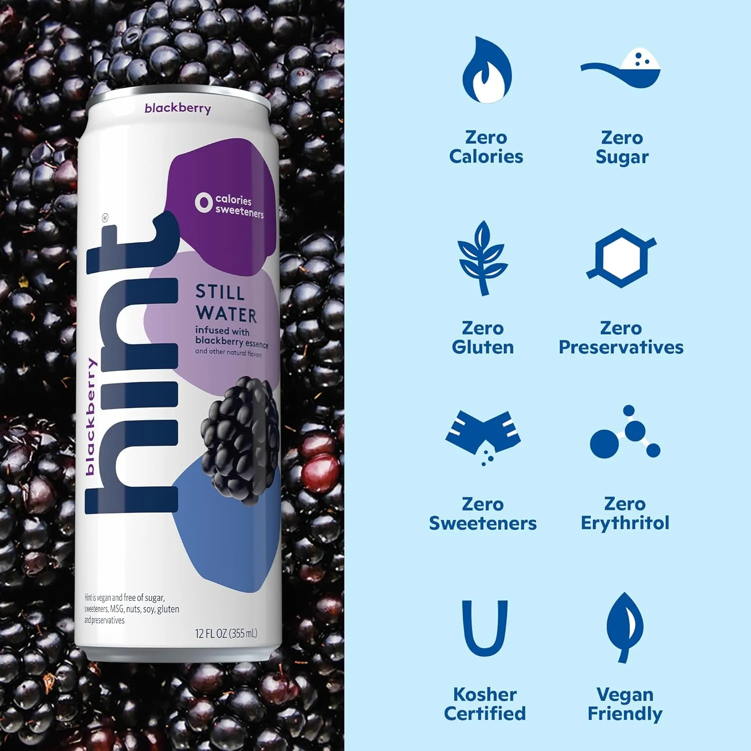 Hint Fruit-Infused Canned Water, Blackberry - Purified Flavored Water with Zero Calories, Natural Flavors, and Sugar Free - 12 Fl Oz Cans (Pack of 12)