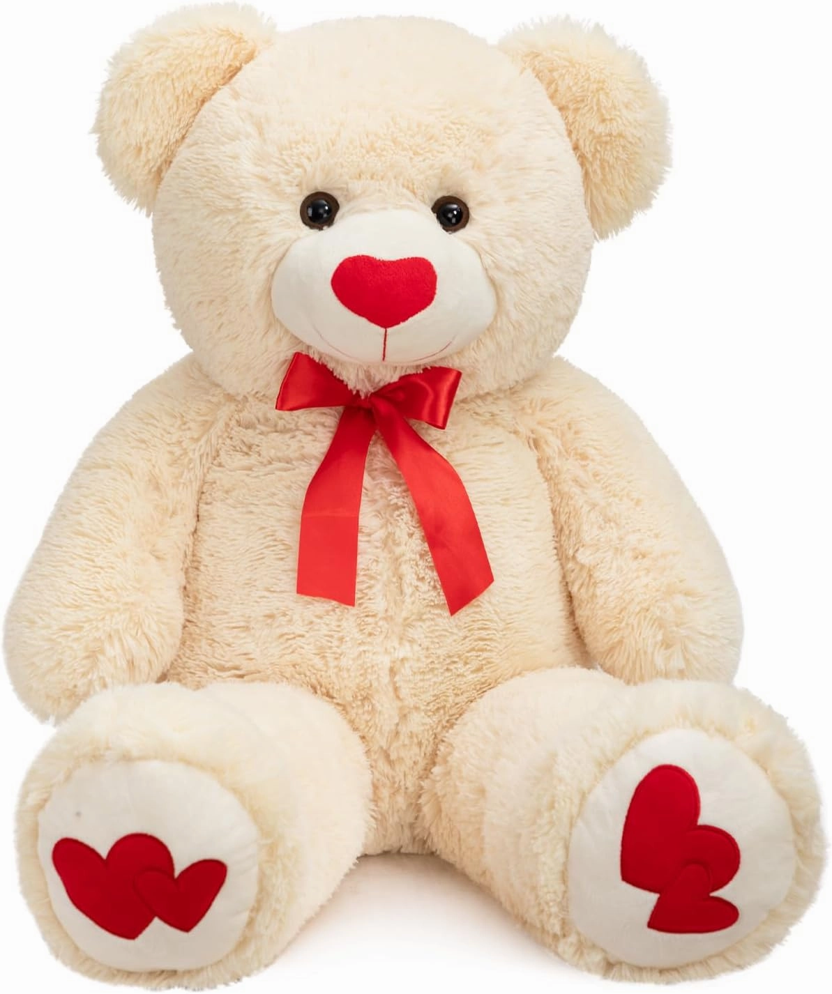 HollyHOME Big Teddy Bear Stuffed Animal Large Bear Plush with Red Heart for Girlfriend and Kids Holiday Toy Gift 36 inch Beige