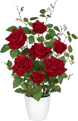 Hollyone Red Fake Roses Artificial Flowers in Pot 23.6" Small Roses Tree Indoor Outdoor Faux Plants & Flowers Rose Silk Flowers Potted Plant Artificial Rose Floral Arrangement Shelf Desk Home Decor
