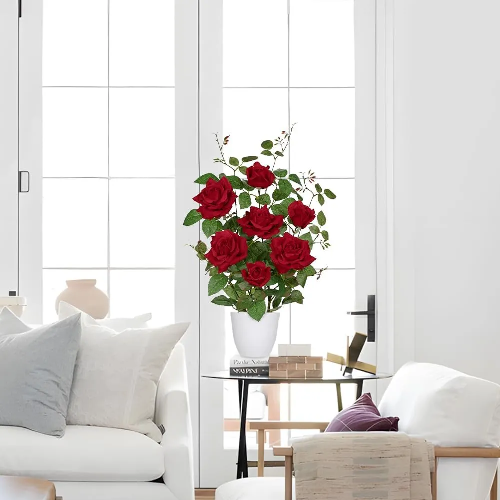 Hollyone Red Fake Roses Artificial Flowers in Pot 23.6" Small Roses Tree Indoor Outdoor Faux Plants & Flowers Rose Silk Flowers Potted Plant Artificial Rose Floral Arrangement Shelf Desk Home Decor