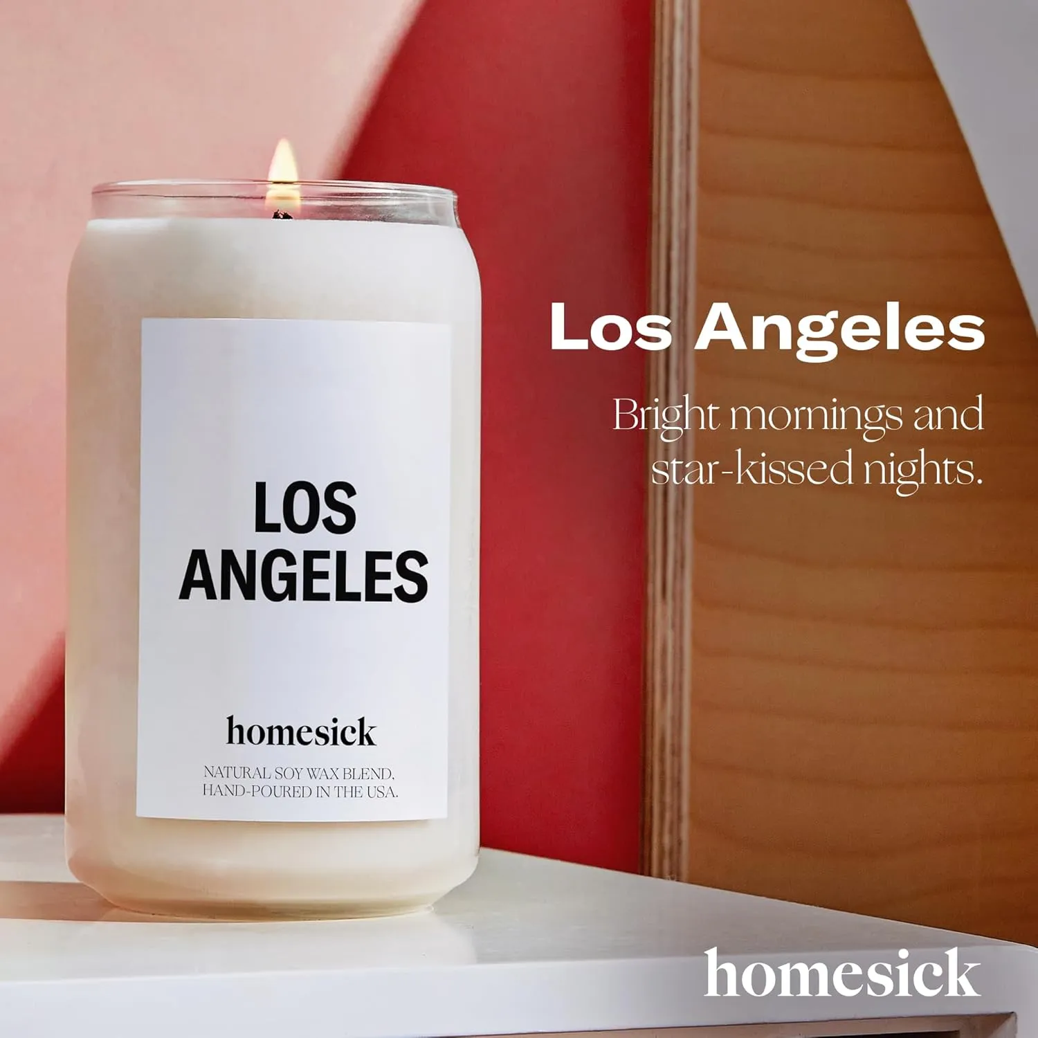 Homesick Scented Candles for Home (Los Angeles) - 13.75 oz Long-Lasting Soy Wax Jar Candle for Women & Men for All Occasions, 60-80 Hours Burn Time - Notes of Orange, Bergamot & Rose