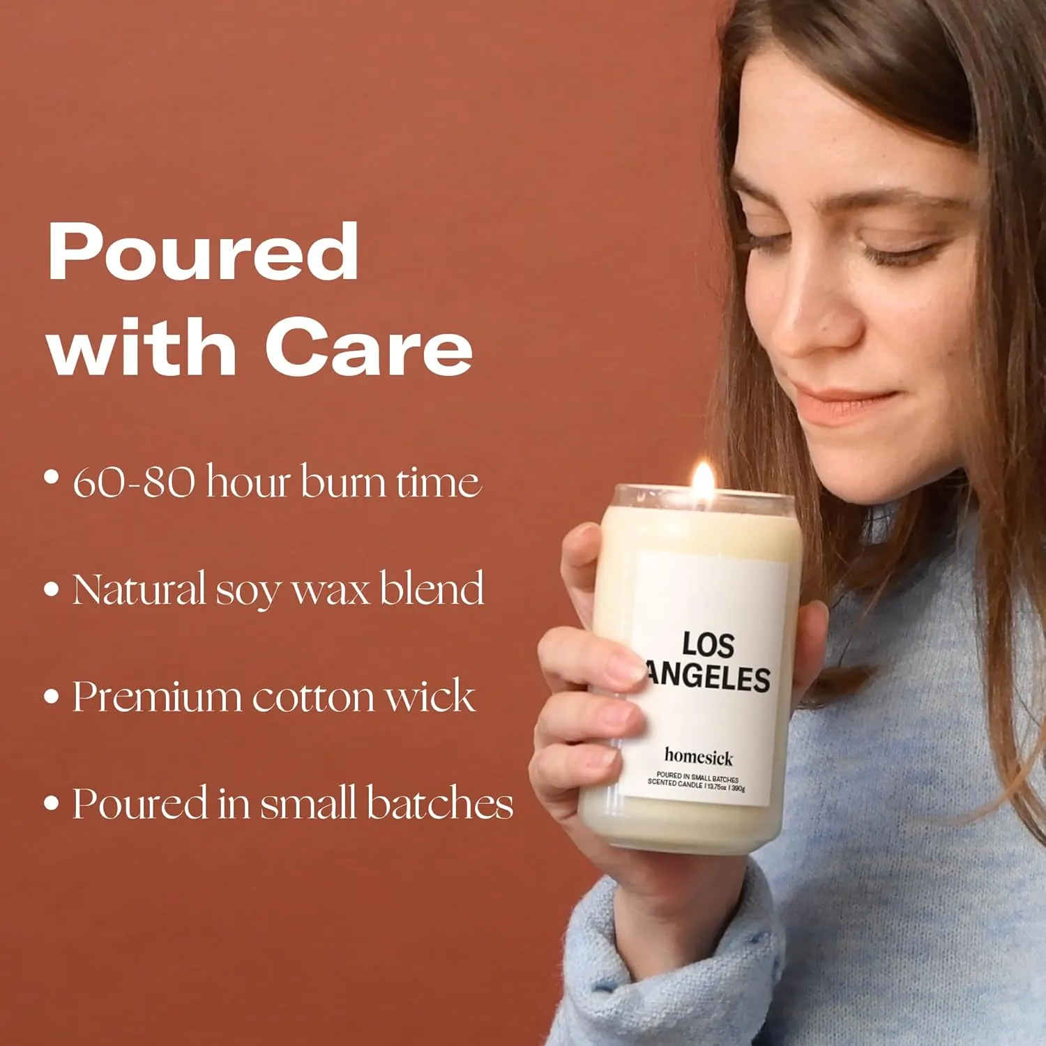Homesick Scented Candles for Home (Los Angeles) - 13.75 oz Long-Lasting Soy Wax Jar Candle for Women & Men for All Occasions, 60-80 Hours Burn Time - Notes of Orange, Bergamot & Rose