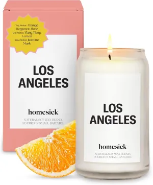 Homesick Scented Candles for Home (Los Angeles) - 13.75 oz Long-Lasting Soy Wax Jar Candle for Women & Men for All Occasions, 60-80 Hours Burn Time - Notes of Orange, Bergamot & Rose
