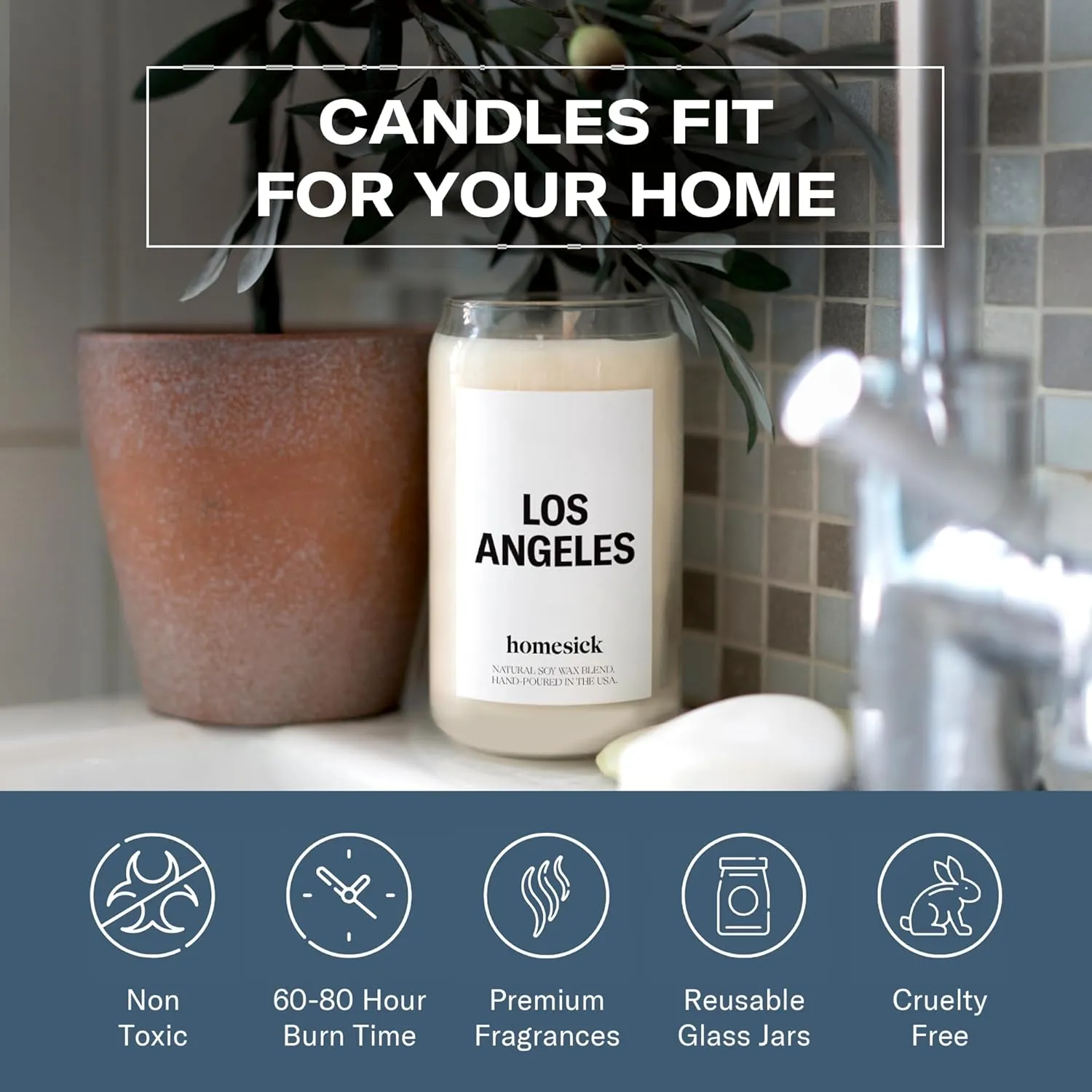 Homesick Scented Candles for Home (Los Angeles) - 13.75 oz Long-Lasting Soy Wax Jar Candle for Women & Men for All Occasions, 60-80 Hours Burn Time - Notes of Orange, Bergamot & Rose