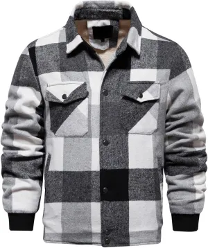 Hoodies for Men Winter Fashion Plaid Single Sided Velvet Pocket Hooded Buckle Composite Coat Jacket Thick Coat Men