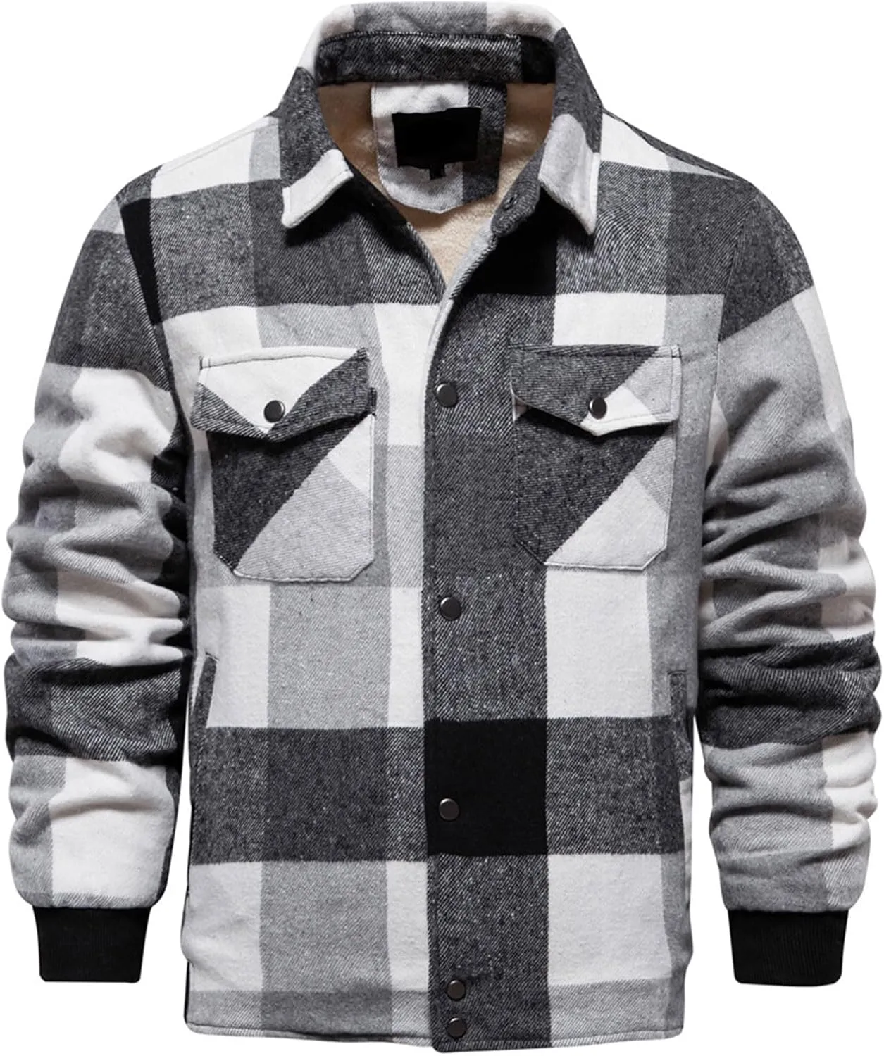 Hoodies for Men Winter Fashion Plaid Single Sided Velvet Pocket Hooded Buckle Composite Coat Jacket Thick Coat Men