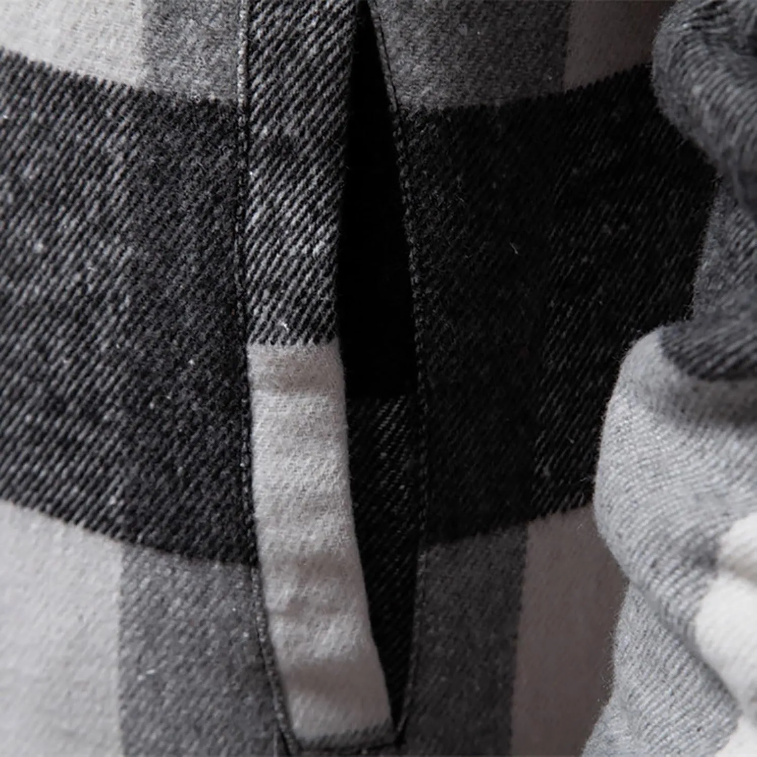 Hoodies for Men Winter Fashion Plaid Single Sided Velvet Pocket Hooded Buckle Composite Coat Jacket Thick Coat Men