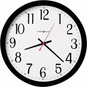 Howard Miller Gallery Wall Clock 625-166 – Black Case, Classic Round Design, Bright White Dial, Optical Glass Crystal, Modern Home Decor, Quartz Movement