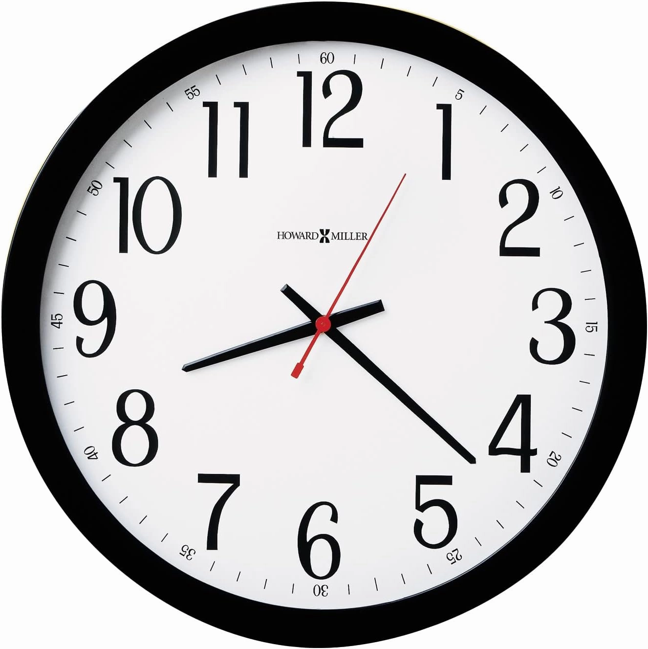 Howard Miller Gallery Wall Clock 625-166 – Black Case, Classic Round Design, Bright White Dial, Optical Glass Crystal, Modern Home Decor, Quartz Movement