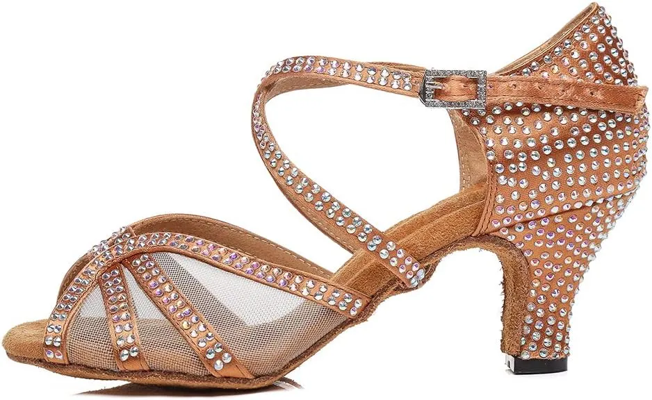 HROYL Women Rhinestone Dance Shoes Latin Ballroom Performence High Heel Dance Heels,YCL424