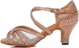 HROYL Women Rhinestone Dance Shoes Latin Ballroom Performence High Heel Dance Heels,YCL424